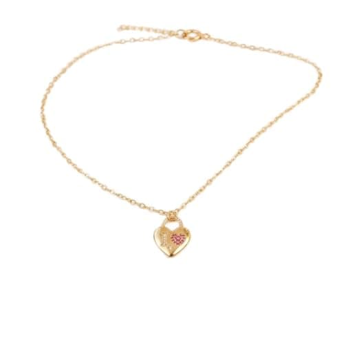 Gold Color Heart Pendant Necklace I Love Design Rose Gemstone Romantic Elegant Jewelry-Mg_cg10006