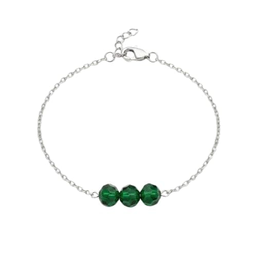 Silver Chain Bracelet With Green Crystal Beads, Elegant Design For Women, Adjustable-Mg_ch1005