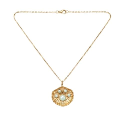 Gold Seashell Pearl Choker Necklace Thin Chain Fashion Women Accessory -Mg_st10022_mint green