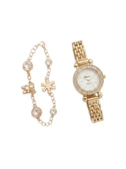 Women's Gold Watch and Jewelry Set - Fixed Color | Wristwatch with Bracelet High Quality Material