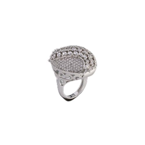 3 Diamonds 292474661779585 Luxury Platinum-Plated Ring with Crystals – Intricate Floral Design-5