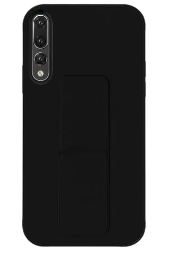 Back Cover Stand Case FOR HUAWEI P20 PRO Magnetic Car Holder Soft Silicone Horizontal & Vertical Kickstand Cover Wrist Strap Full protection Anti Fingerprint Case (Black) Cellular phone case