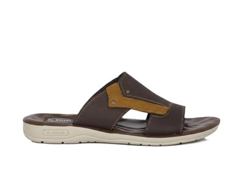 ELRAHAL Premium Genuine Leather Men Slippers – Comfortable & Durable Politan Sole – Oriental Open Casual Design – Premium Quality – Size 41-46
