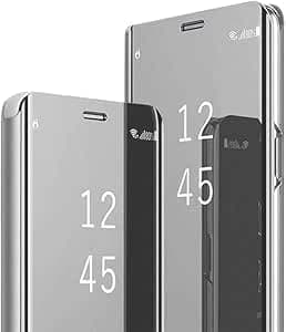 Case Cover (Compatible with Samsung M62) Case Slim Luxury Clear View Window Electroplate Plating Mirror Flip Ultra Slim Thin Full Body Kickstand Bookstyle Protective Cover Mirror PU (Silver) Cellular phone case