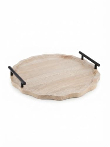 Natural Wood Tray with Modern Bohemian Design with Sturdy Handles – Versatile for Guests, Breakfast, and Organizing Table in Style