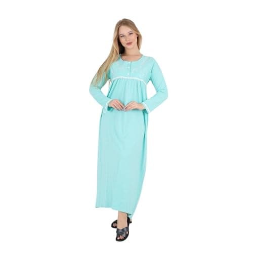 ZECOTEX Women's Egyptian Cotton Embroidered Maxi Nightgown | Soft Breathable Long Sleeve Sleep Dress M-6XL | Made in Egypt Nightgown nightshirt