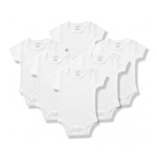 Cottonil White Cotton Baby Bodysuits, 6-Pack Short Sleeve Onesies, Unisex Infant Basic Clothing Leotard