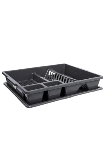 Plastic Dish Drying Rack with Water Collection Tray, Grey | With cup holder, multiple compartments, for kitchen, easy to clean, compact design