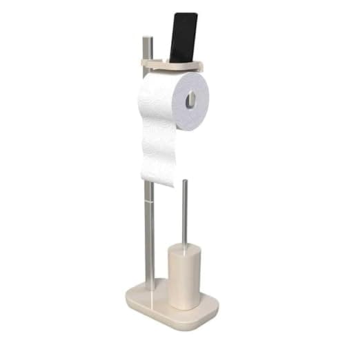 Primanova Freestanding Toilet Paper Holder Stand with Toilet Brush and Holder - Phone Shelf, Weighted Base, No Drilling, Rust-Resistant Perfect for Bathroom & Guest WC, 25 × 16 × 73 cm (Beige)