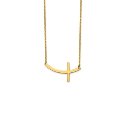 Julia Store 18K Gold Plated Stainless Steel Curved Sideways Cross Necklace with Rolo Chain Sideways Curved Cross Necklace in Solid Gold Stainless Steel 14k Yellow Gold Cross Necklaces for Women