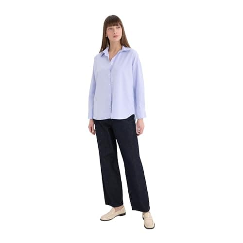 DeFacto Womens Casual Oversize Fit Shirt Neck Long Sleeve Woven Top Long Sleeve Shirt Shirt (pack of 1)