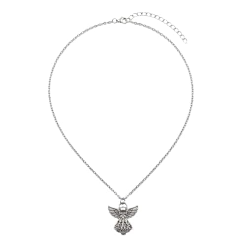 Angel Pendant Necklace, Silver, Metal Chain With Lobster Buckle, Elegant Filigree Design-Mg_cg10022