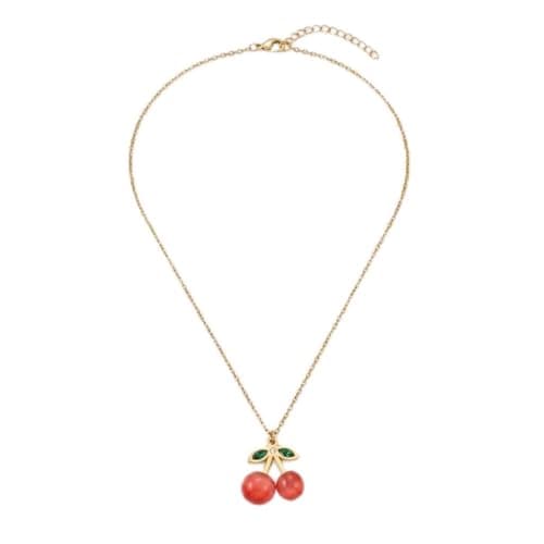 Cherry Pendant Necklace Gold Color Chain Necklace with Red Beads and Green Leaves Fashion Jewelry-Mg_st10003 Burgundy