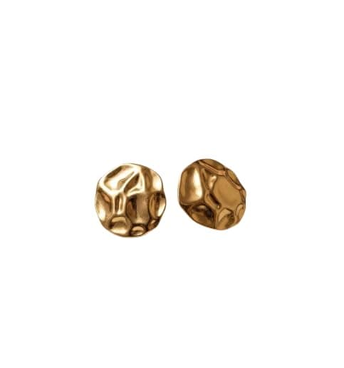 Gold Hammered Disc Stud Earrings, Textured Organic Round Shape, Statement Jewellery-Mg_st104
