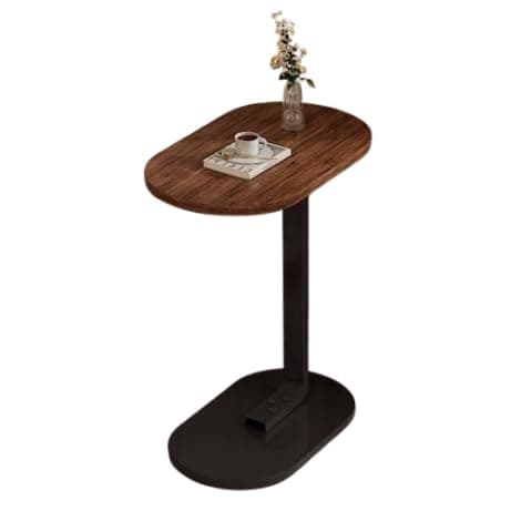 C-Shape Side Table – Wood and Metal Side Table for Sofa, Bed, Work, Study Workbench
