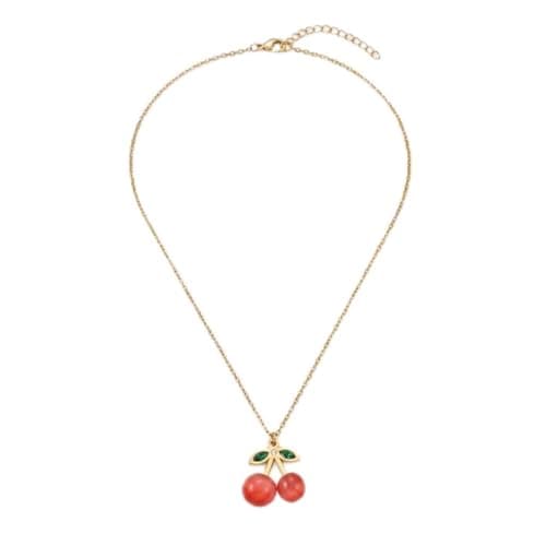 Cherry Pendant Necklace Gold Color Chain With Red Coral Cherry Green Leaf Pendant Mg_st10003 orange