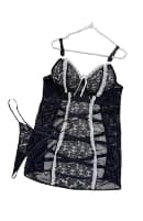 Women's Black Lace Tulle Short Nightgown - One Size Up to 120 Kg - HN 9055