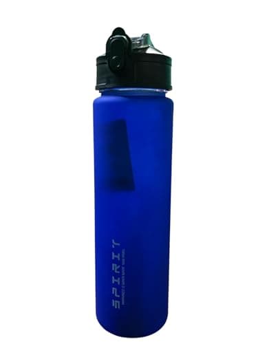 Ushop Durable Sports & Fitness Bottle with Flip Top Lid and Nylon Strap, Water Bottle with Straw, Motivational Sports Design, BPA Free, 800ml (Blue)