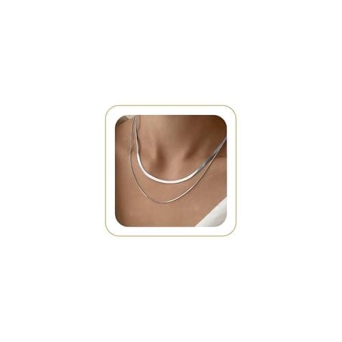 CHESKY 14K Gold/Silver Plated Snake Chain Necklace Herringbone Necklace Gold Choker Necklaces for Women Girl Gifts Jewelry 1.5/3/5MM(W) 14'/16'(L)