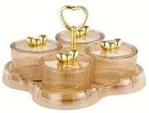 Luxury Glass Snack Organizer with 4 Gold Compartments for Nuts, Sweets, and Chocolates – Stylish Serving Tray for Elegant Table Presentations and Parties