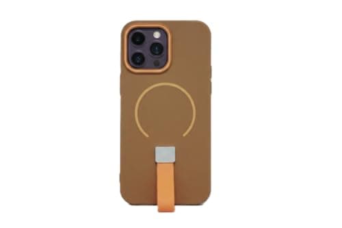 Magnetic TPU Soft Matte Back Cover Support For Iphone 15 Pro With Silicone Strap, Soft Silicone Back Cover For Iphone 15 Pro, Shockproof Case (Brown)