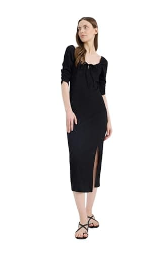 DeFacto womens Young Bodycon Dress Square Neck 3/4 Sleeve Dress & Skirt Long Sleeve Knitted Dress Knitted (pack of 1)