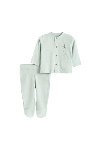 Junior Baby Boys 2-Piece Autumn Outfit Set - Long Sleeve Button Jacket & Printed Pants, Soft Cotton Blend Infant Clothing Set, Multicolor, 06 Coordinated outfit