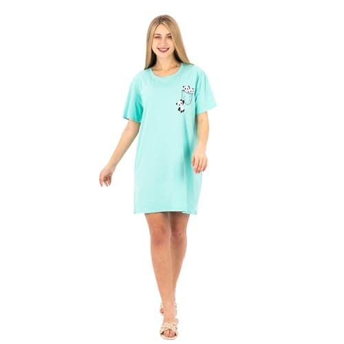 Women's Cotton Nightdress with Cute Panda Print | Short Sleeves | Casual & Comfy Sleepwear Nightgown nightshirt