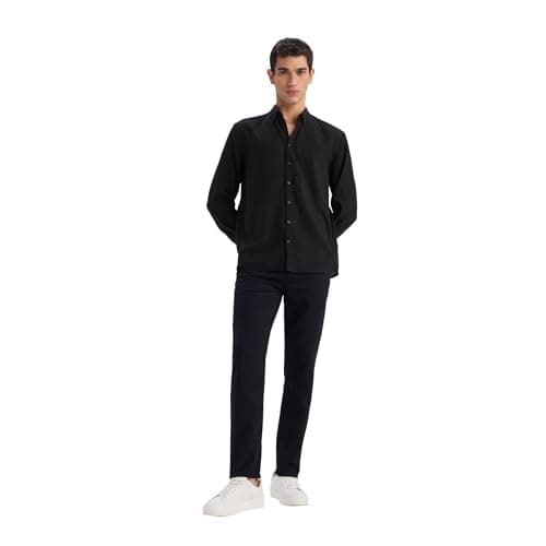 DeFacto Mens Smart Casual Regular Fit Polo Neck Long Sleeve Woven Top Long Sleeve Shirt Shirt (pack of 1)
