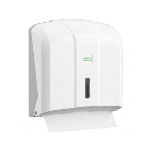 Vialli KH300 Paper Towel Dispenser – 300 Tissues ABS Plastic – Wall Mounted Z-Fold Compatible – Lockable Holder with Viewing Window – Bathroom Kitchen Office – 28 × 27 × 11 cm (White)
