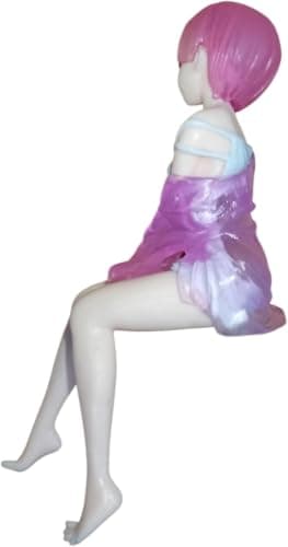 LOKYBOY Anime Girl Sitting Statue Pink Hair Blue Eyes 15cm Split Head | Purple and White Clothing, Special Sitting Posture, Detailed Detailed Workmanship Office and Room Decor, Anime Character Figurine
