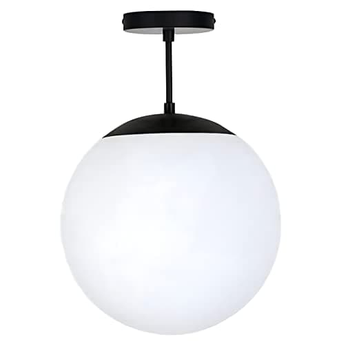 Generic Steel Ceiling Pendant Light Single Glass Ball -Black