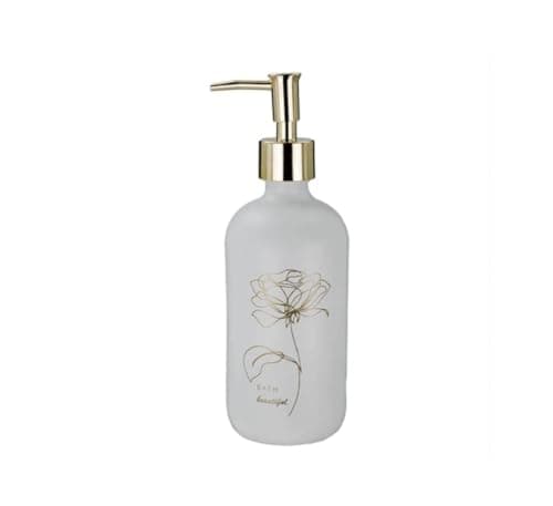 Generic Frosted Matte Glass Soap Dispenser with Pump, Floral Gold Design, Bath Beautiful Style, .soh