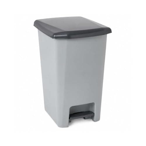 Grey Plastic Pedal Trash Bin with Dark Grey Lid, Hands-Free Foot Pedal, Rectangular Rubbish Bin for Kitchen, Bathroom, Office and Shop (60 Liters)