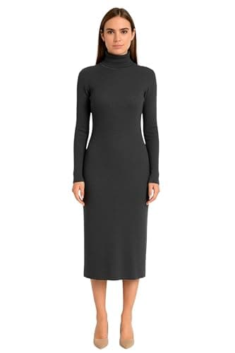 Miza Winter Knitted Long Dress High Neck, Multi Color, Elegant Long Basic One Size Stretch Dress for Girls and Women
