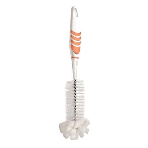 Titiz 2-in-1 Bottle Cleaning Brush with Foam Sponge Base - Flexible Bristles, Non-Slip Grip, Hanging Hook Used for Water Bottles, Tumblers & Travel Mugs, 20 × 15 × 30 cm (Orange)
