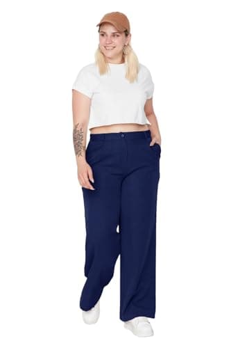 Trendyol Womens Navy Blue Wide Leg LARge Size Woven Trousers - TBBAW23AR00007 Plus Size Pants (pack of 1)