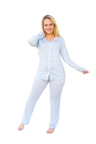 Dadosh Women's Long Sleeve Button Pajamas - Summer Cotton Pajama Set of 2