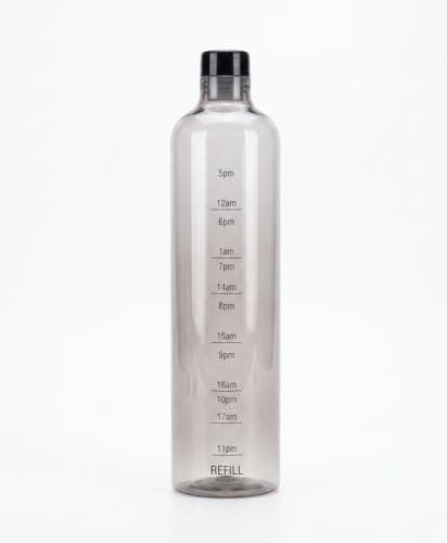 Generic Glass Water Bottle, 1L capacity, motivational time marker for tracking daily water intake, clear modern design, leak-proof lid, ideal for office, gym, or daily use. (black)