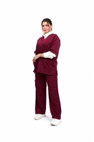 Women's Scrubs Suit, Maroon, V-Neck Shirt with Pockets and Wide Pants