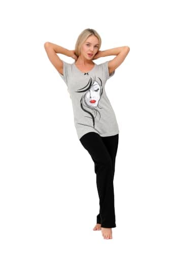 Women's Pajama Set 2 Piece Cotton Comfy Sleep Set - Summer Tring 2 Piece Pants and T-Shirt - Different Graphic Patterned and Specially Designed for Comfort and Freshness