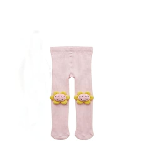 Girls Pink Ribbed Tights with 3D Sunflower Knee Detail (4years) | Infant Leggings, Smiley Flower Appliqué, Soft Knit Fabric, Footed Design, Girls Hosiery