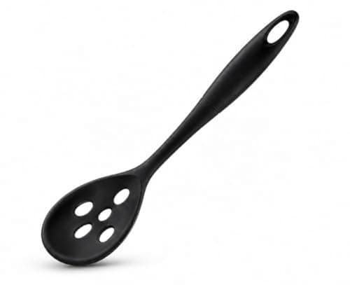 ARSHIA 3583 Black Silicone Slotted Spoon with Heat-Resistant Non-Scratch Head, Ergonomic Comfortable Handle and Durable Design for Draining, Stirring and Everyday Cooking - Black