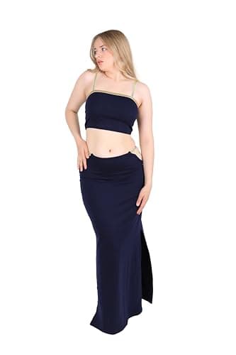 Women's 2 Piece Set Maxi Skirt with Side Slit and Crop Top, Glitter Detail, Multi Color