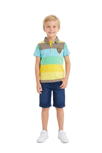 Boys Striped Short Sleeve Classic Collar Polo Shirt