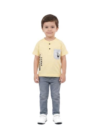 Pebeo Boys Printed Short Sleeve T-Shirt with Fashionable Front Design Comfortable and Stylish Yellow 18M