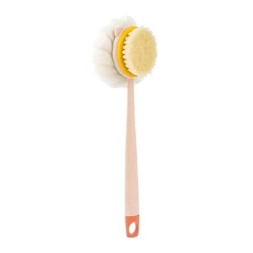 Long Handle Body Rubbing Shower Brushes, Dry And Wet Double-Sided Body Massage Exfoliating Tool, Long Handle For Easy Back Friction, Body Exfoliator For Bath Or Dry Brush (Pink Flocking) Skin cleaning brush