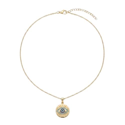Evil Eye Necklace Round Gold Tone With Blue Stones Fashion Jewelry For Women-Mg_cg10038