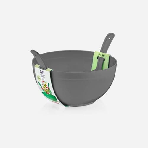 Large Salad and Fruit BPA-Free Mixing Bowl with Spoon and Fork for Mixing Salad, Fruits and Pasta,5500 Ml,(13L*27W) Cm, (Dark Grey) Dishware bowl