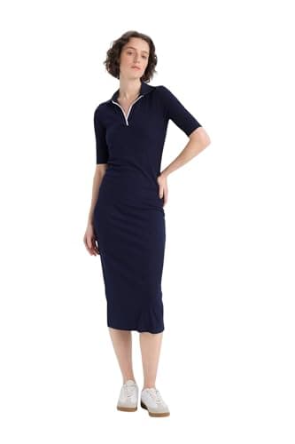 DeFacto womens Casual Bodycon Dress Polo Neck Short Sleeve Dress & Skirt Short Sleeve Knitted Dress Short (pack of 1)